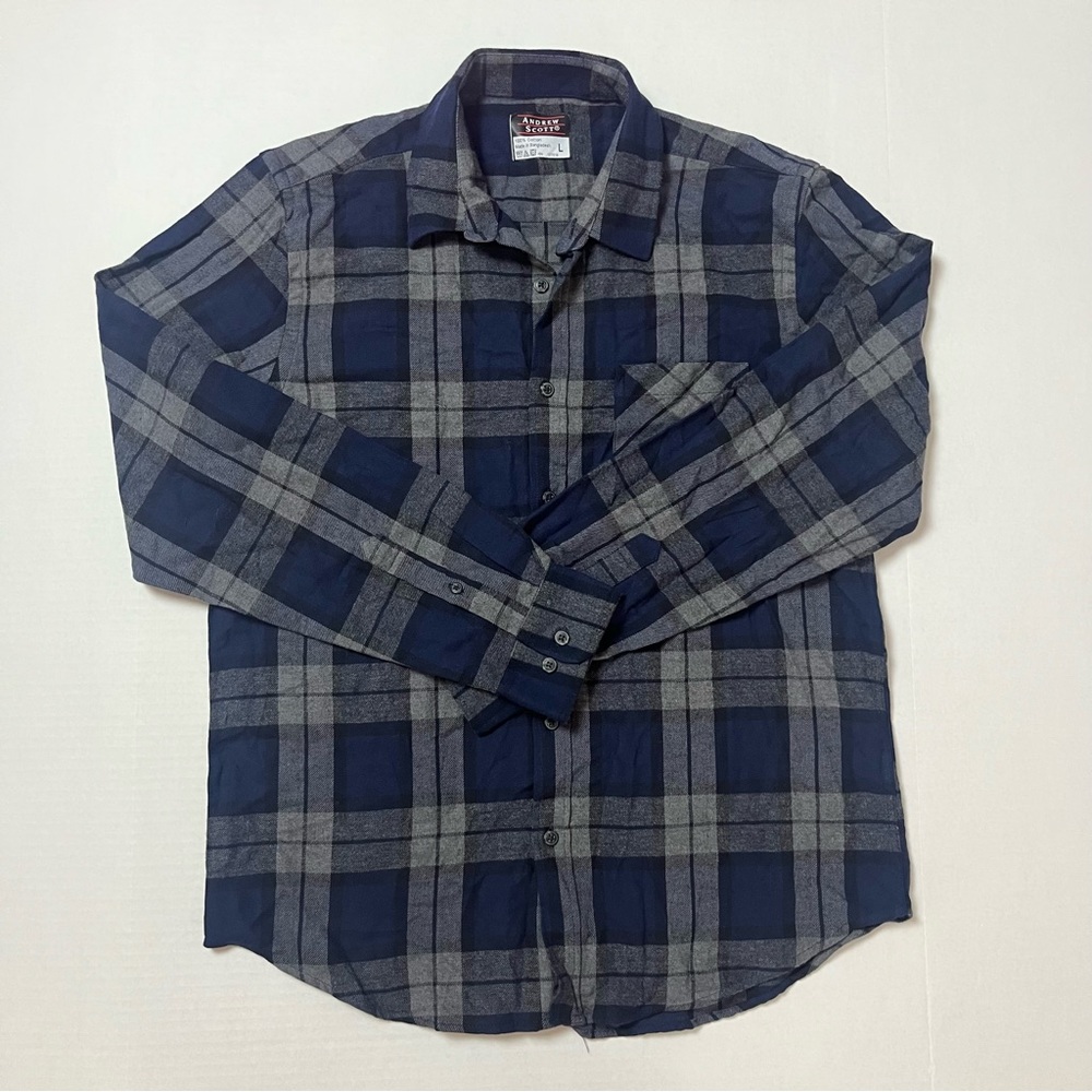 Men's Button Down Regular Fit Long Sleeve Plaid Flannel Casual Shirt blue size L
